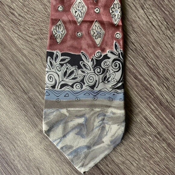 Henry Grethel Men's Pen & Ink Watercolor Art Floral Multicolor 100% SILK Necktie - Picture 2 of 9